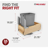 Rev-A-Shelf 35 Qt Bottom Mount Single Pullout Under Cabinet Kitchen Trash Cans for Base Cabinets, 150 Pound Rated Full-Extension Slides, Min Opening Width of 11.5", Silver, 4WCBM-15DM-1