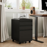 Dripex 3 Drawer Black File Cabinet, Mobile Under Desk Storage File Cabinet with Lock on Wheels, Letter/Legal Size,Fully Assembled