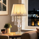 MOOONICHE Crystal Bedside Table Lamp, Dimmable Table Lamp Set of 2 with Ruched Fabric Lampshade, Elegant Plug-in Chandelier Nightstand Lamp for Living Room Girls Room, W 12.6" X H 22.8"