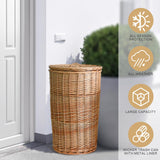 16.5 Gallon Large Wicker Trash Basket with Metal Liner,15x14x24 in Wicker Trash Can with Lid, Tall Wickers Waste Basket, Handwoven Trashs Cans for Bedroom Kitchen Living Room, Raw Wood Color