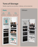 SONGMICS 55 Inches Tall Spacious Jewelry Cabinet, Jewelry Armoire with Light-Up Interior Mirror, Wall or Door Mounted Jewelry Storage Organizer, Lockable, Gift Idea, Cloud White UJJC032W01