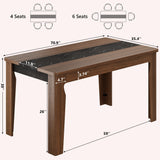 Long Dining Table for 6, Marble Texture Finish Kitchen Table with Sturdy Wooden Frame, Rectangle Dining Table for Dining Room