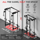 Mikolo Folding Squat Rack, Wall Mounted Power Rack with Cable Crossover Machine & LAT Pull Down, Functional Trainer with 5 Adjustable Function Modes (Black)