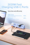SMALLRT Blue Desk Clamp Power Strip with 6.5 FT Extension Cord, PD 40W USB-C Fast Charging Ports, 5 AC Outlets 4 USB-C 2 USB-A, Fits 2.1 inch Table Edges