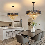 Aixialin 10-Light Large Crystal Chandelier 24" Dining Room Light Fixtures 5 Tiers Flush Mount Black and Gold Chandelier Round Large Chandeliers for Dining Room Living Room Kitchen Entryway Foyer