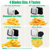 French Fry Cutter with Apple Slicer, Heavy Duty Stainless Steel Potato Cutter for Fries, Sweet Potato, Carrot, Cucumber, Lemon, Pear. 1/2” & 3/8” & 1/4” Cutter + 12-Grid Fruit Slicer.