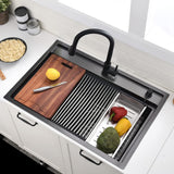 33 Inch Drop In Kitchen Sink Black - VOKIM33 x22 Inch To pmount sink Workstation Splash Guard Stainless Steel 16 Gauge 10'' Deep Single Bowl Sink with Cutting Board & Strainer
