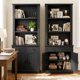 Foxemart 80" Tall Bookshelf with Drawer and Doors, Black Bookcase
