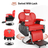 OmySalon Barber Chair Recline, Salon Chair for Hair Stylist Heavy Duty, Wide Seat 360 Degree Swivel, All Purpose Chair for Beauty Spa Barbershop Shampoo, Red