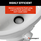 Lippert Flow Max RV Toilet with Elongated Ceramic Bowl, 18" Standard Profile, Full-Size Residential Seat, Easy-Close Lid, Efficient Flush - 2022113192