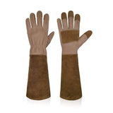 2 Pairs: Rose Pruning Long Gardening Pigskin Leather Gloves, Thorn Proof Yard Work Leather Gloves - Brown, Grey, Small