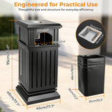 BEAMNOVA Commercial Outdoor Trash Can with Lid, Matte Black, 17.7 * 37.4 in