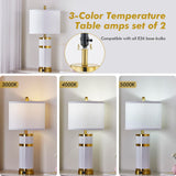 BLHDZJR Ceramic White Gold-Plated Decorative 28" Table Lamps Set of 2 with E26 Socket&Rotary Switch,USB A+C Ports,Modern Bedside Lamps for Nightstand,Bedroom,Living Room,Decoration,Office(Bulbs in)