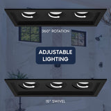 LUXRITE 3-Head Regressed Gimbal LED Recessed Spotlight, 360°+15° Adjustable, 5CCT 2700K-5000K, CRI90, 45W, 3000 Lumens, 60° Beam Angle, Rectangular Black Finish, Dual Dimmable, IC & Wet Rated (2 Pack)