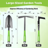 6-Piece Garden Tool Set, Heavy Duty Gardening Hand Tools with Soft Rubber Handle, Including Trowel, Rakes