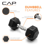 CAP 210 lb Rubber Coated Hex Dumbbell Set with Vertical Rack, Space-Saving Storage for Home Gym Strength Training, Chrome Handle, Silver Rack