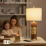 KIVDITZO 27.5" Rustic Living Room Table Lamps Set of 2 with Night Light, Leather Table Lamps with USB A+C Ports for Bedroom, Bedside Lamp with Linen Shade for Office Bedroom Nightstand(Bulb Included)