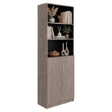 Tuhome Home 71" Tall Standard Bookcase with 6 Open Storage Shelves, 2 Doors, Closed Back, Freestanding Living Room, Office or Bedroom Storage (Model M4), Silver Oak/Wenge