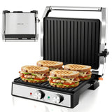 KEINVE 1600W Panini Press, Sandwich Maker with Temp & Time Setting, 4 Slice Large Non-stick Versatile Grill Press, Opens 180 Degrees to Fit Steak, Fish, Vegetable and More
