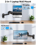 MOUNTUP Laptop Wall Mount, Adjustable Laptop Mount for Max 17" Notebook or Max 32" Monitor, Wall Mount Laptop Holder Holds 4.4-22lbs, 2-in-1 Laptop Arm with Ventilated Tray