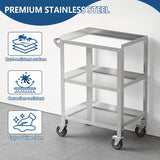 Hupsjer Stainless Steel Utility Cart 3 Tier - Heavy Duty Rolling Cart with Silent Wheels & Handle, Commercial Food Storage Trolley for Kitchen Restaurant Hospital Lab and Home, 16″L x 24″W x 34″H