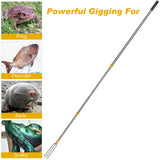 Cyfie Telescopic Fishing Gaff Flounder Gig, Stainless Steel Fishing Hunting Harpoon Pole with Spear Hook Barbed, Heavy Duty Frog Flounder Gig for Ice Fishing Saltwater Sea (9.4ft Long with 3-Prong)