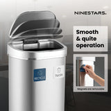 Ninestars 21 Gallons XL Automatic Touchless Kitchen Trash Can with Lid, Motion Sensor Trash Can for Large Kitchen, Office, Commercial Spaces, 80 Liter Stainless Steel (21 Gal Recycling Bin)