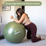 BABYGO Birthing Ball - Pregnancy Yoga Labor & Exercise Ball & Book Set Trimester Targeting, Maternity Physio, Birth & Recovery Plan Included Anti Burst Eco Friendly (Olive, 65cm)