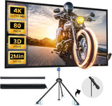 Projector Screen with Stand, Paris RHÔNE 80-inch Outdoor Indoor Projector Screen 16:9 4K HD PVC, 1.5 Gain Portable Wrinkle-Free Movie Screen for Home Backyard Theater with Carry Bag, Ground Nails