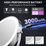 Auxmir 9" Large Lighted Makeup Mirror with Magnification, 1X/30X Double Sided Magnifying Mirror with Adjustable Height, Rechargeable Vanity Mirror with 3 Color Dimmable Lights, 360° Rotation