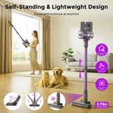 WLOTPO Vacuum Cleaners for Home,Cordless Vacuum Cleaner,Lightweight Stick Vacuum Cordless Rechargeable,Self-Standing Design,LED Touch Screen,Vacuum for Hardwood Floors,Carpet,Pet Hair(Purple)