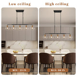 uznhty Dining Room Chandelier 5 Light Linear Pendant Lights Kitchen Island with Clear Glass Shade Dining Table Fixture, 45 Inch Adjustable Height Chandeliers for Bedroom Living Room Kitchen Island