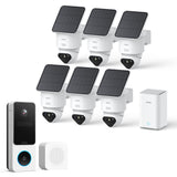 aosu T2 Ultra 4K Solar Outdoor Wireless Security Cameras 6-Cam Kit + 2k Wireless Doorbell Camera with Chime No Subscription Fees