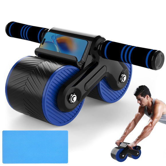 JJM Auto Rebound Exercise Roller Wheels - Ab Roller Fitness Equipment for Core Strength Training Home Gym Fitness Equipment with Kneeling Mat Accessories Exercise Roller Wheels for Men and Women JJM