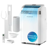 HAUSHOF 14000 BTU Portable Air Conditioners, Portable AC with Cool, Fan, Dry & Sleep Mode, AC Unit Portable with 35°-70° Auto Swing, Remote Control,24H Timer, Window Kit & Exhaust Hose Sleeve Included