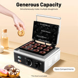 Donut Maker, 1550W Mini Donut Machine – 12 Donuts in 5 Min, Non-stick Coating Donut Making Machine, 50-300°C 0-5 Min Adjustable, Homemade Chocolate & Strawberry Donuts, 13.38 * 10.63 * 9.05in Silver