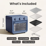 SMIRLY 6-in-1 Air Fryer Toaster Oven Combo, 27QT Convection Oven Countertop, 60 Min Timer, 1800W Oven for Toast, Roast, Bake, Reheat, Broil, Warm, Fits up to a 5 lb Turkey, 12" Pizza, 8 Toast, Blue