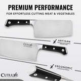 Cutluxe Cleaver Knife - 7" Meat Cleaver, Butcher Knife for Meat Cutting – German Steel Blade, Full Tang, Ergonomic Handle Design – Artisan Series
