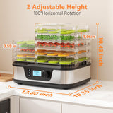 Food Dehydrator, 5 Stainless Steel Trays, 72H Timer & Temp Control up to 167°F, 400W Food Dryer, Recipe Book for Jerky, Fruit, Meat, Vegetables, Herbs, BPA-Free