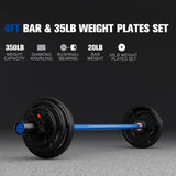 RitFit Barbell Weight Set - 4/6FT Olympic Barbell with Weight Plates (55-275LB Total) - Weightlifting Equipment for Squats, Curls, Deadlifts, Presses, 4FT Black/Blue Bar with 35LB Plates