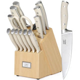 WANGMAZI Knife Set, 15 Pcs Knife Block Set with Built-in Sharpener, High Carbon Stainless Steel Kitchen Knives, Japanese Stainless Steel Knives, Home Essentials Perfect for Gifts, Natural Pro