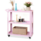 XCX 3 Tier Metal Utility Rolling Cart with Wheels, Pink