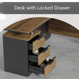 SAINTCY 63 Inch L-Shaped Executive Desk, Industrial Modern Wood Office Desk with 3 Drawers
