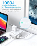 15 Ft Long Extension Cord with Ultra-Thin Flat Plug, 8 Widely Spaced Outlets & 4 USB Ports (2 USB C), 1080J Surge Protected Power Strip for Home Office, College Dorm Room Essentials, Wall Mount