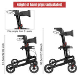 Rollator Walker for Seniors/Adults Foldable in Two Directions Rolling Walker with Seat 330 lbs Capacity 4 Big 8 inch Wheels Hand Grips Adjustable Height Lightweight Aluminum Walker 7204(Black)