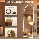 Pertetey 81x34 Inch LED Arched Full Length Mirror with Lights, Black Frame Dimmable & 3 Color Modes LED Full Body Dressing Standing or Wall Mounted Long Mirror