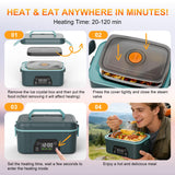 BOSPEWTSE Cordless Electric Lunch Box for Adults, 5.5 Cups Rechargeable Self Heating Lunch Box-Automatic Heating, Food Warmer with Memory Function & Automatic Keep Warm(Blue)
