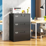 LISSIMO Metal Lateral 3 Drawer File Cabinet, Wide Filing Cabinet with Lock for Home Office Organization Hanging Files Letter/Legal/F4/A4 Size (Black, Assembly Required)