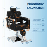 IDEALHOUSE Reclining Salon Chair for Hair Stylist, PU Leather Barber Chair with High-Density Sponge Cushion, Hydraulic Adjustable Height & 360° Swivel, for Home and Professional Use, Black and Chrome