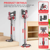 WLOTPO Vacuum Cleaner for Home,Stick Vacuum Cordless Rechargeable up to 35 Mins Runtime, Hardwood Floor Vacuum for Pet Hair,Carpets,Tile(Red)